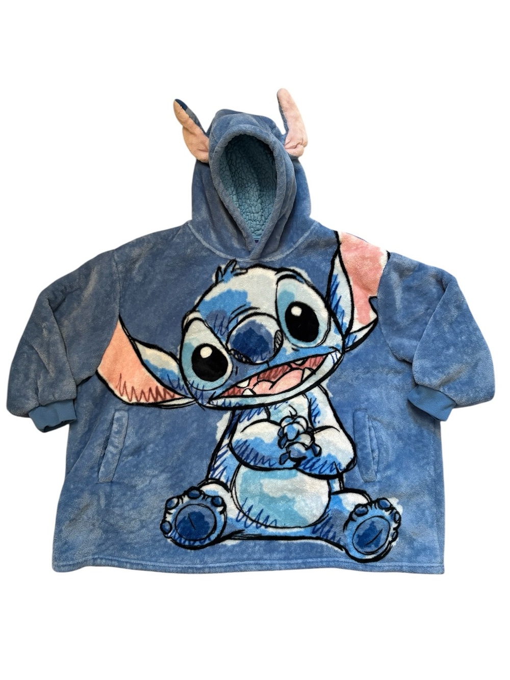 Disney Stitch Oversized Blue Plush Hoodie Kids One Size